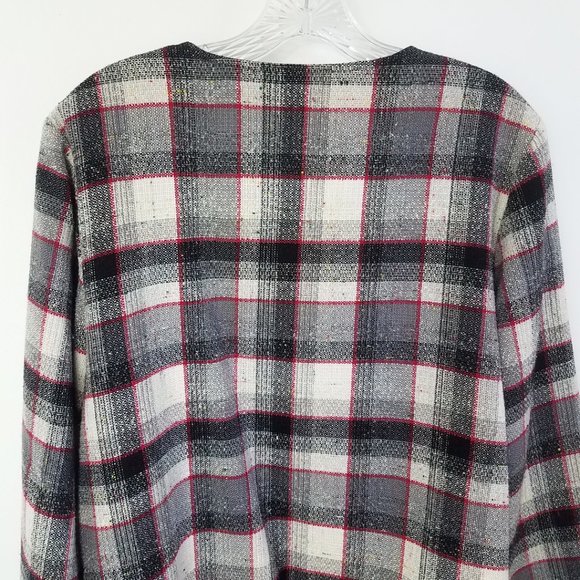 Christopher & Banks Women's Lined Plaid Open Front Cotton Blend Coat Jacket - Picture 7 of 11